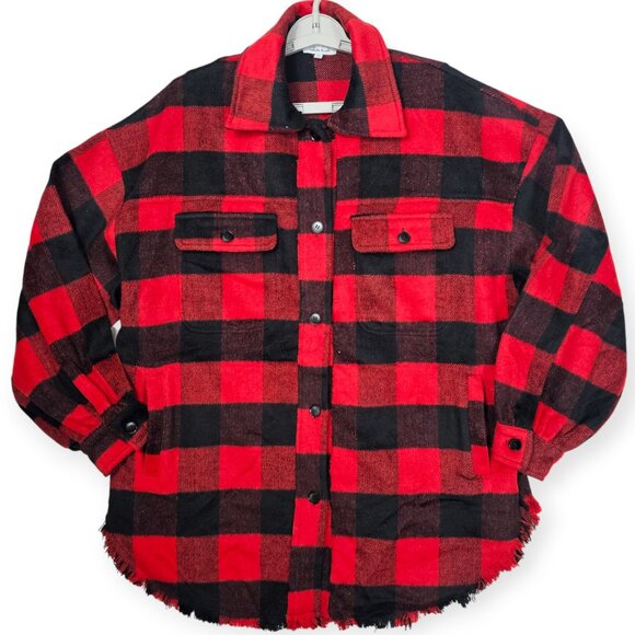 White Birch Buffalo Plaid Oversized Button-Down Shacket Western S Red Black - Picture 1 of 9